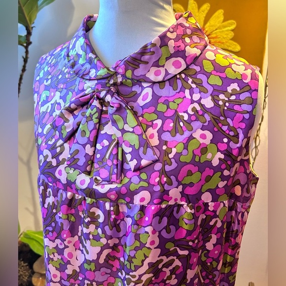 60s True Vintage Psychedelic Floral Mod Gogo Shift Mini Dress - Picture 2 of 6